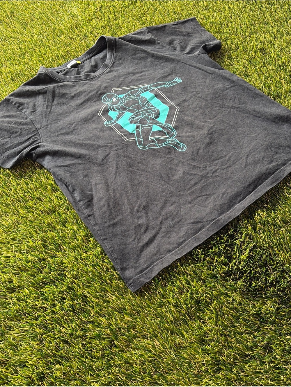 Spider Man Graphic Tee Black Teal Print Size L